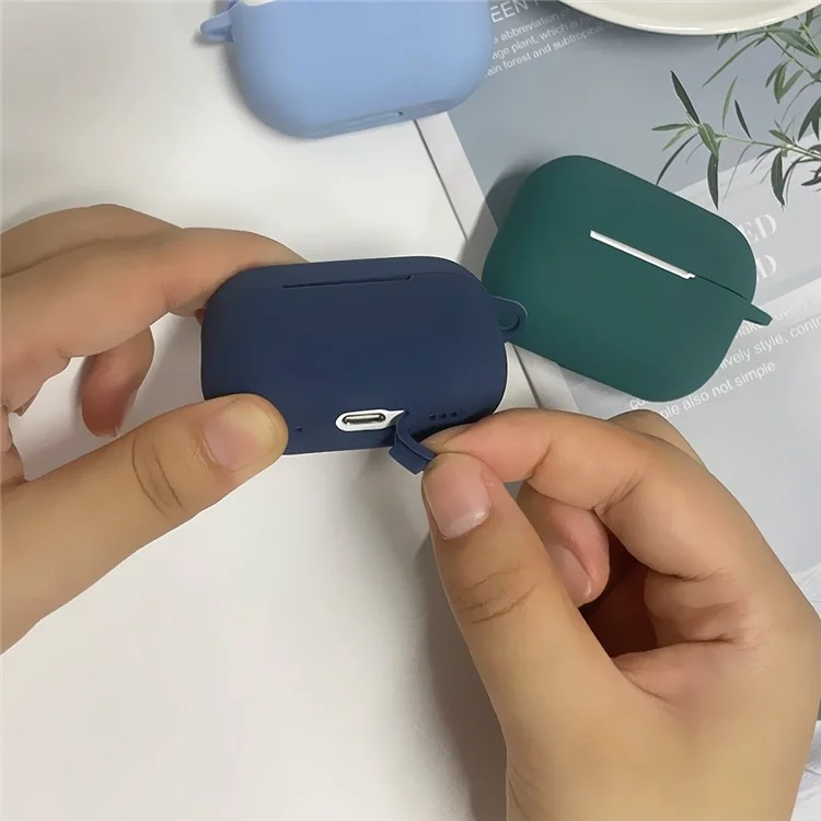 For AirPods Pro 2 Shockproof Bluetooth-Compatible Earphones Case 2.2mm Soft Silicone Cover with Buckle  - Black