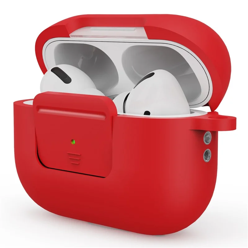 For AirPods Pro 2 Bluetooth-compatible Earphone Protective Case Lock Buckle Design Silicone+PC Anti-drop Cover - Red