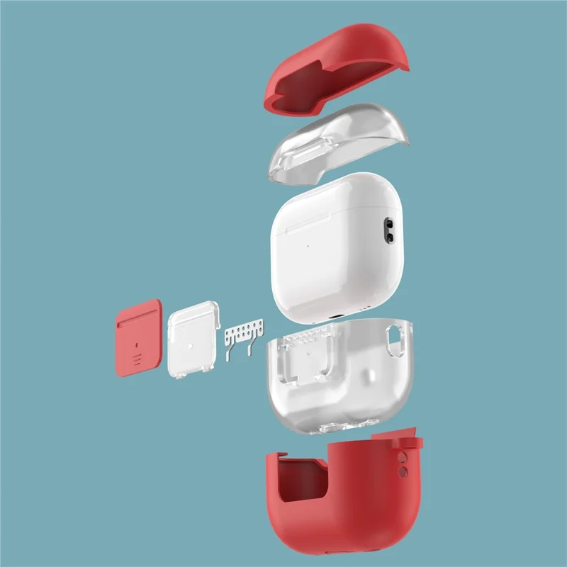 For AirPods Pro 2 Bluetooth-compatible Earphone Protective Case Lock Buckle Design Silicone+PC Anti-drop Cover - Red