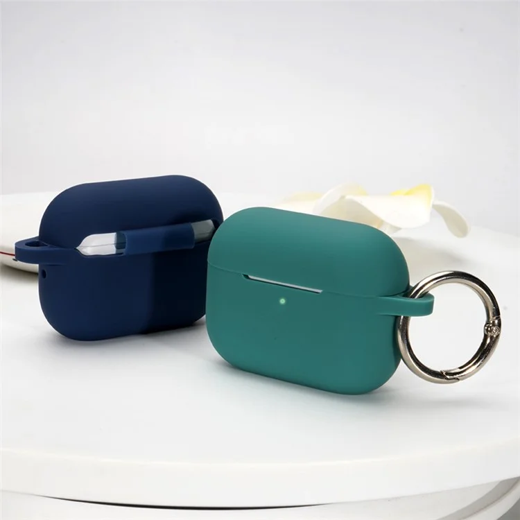 A1 Для AirPods Pro 2 Силиконовый Защитный Корпус Bluetooth Wearphone Flat Low Bottom Antyplop Cover с Кольцевой Пряжкой - Темно-зеленый