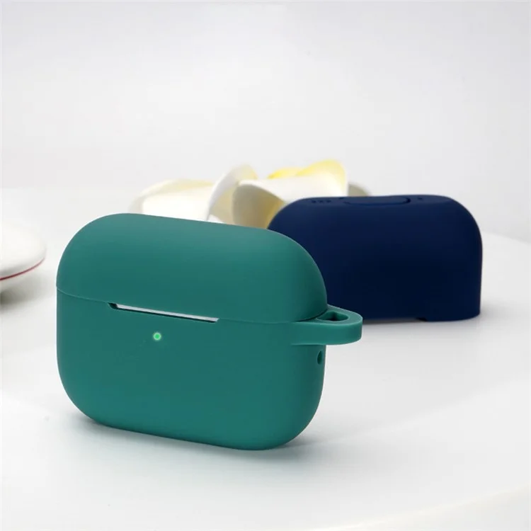 A1 Для AirPods Pro 2 Силиконовый Защитный Корпус Bluetooth Wearphone Flat Low Bottom Antyplop Cover с Кольцевой Пряжкой - Темно-зеленый