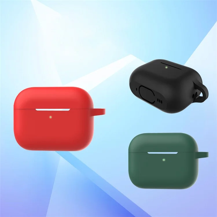 A1 Для AirPods Pro 2 Силиконовый Защитный Корпус Bluetooth Wearphone Flat Low Bottom Antyplop Cover с Кольцевой Пряжкой - Темно-зеленый