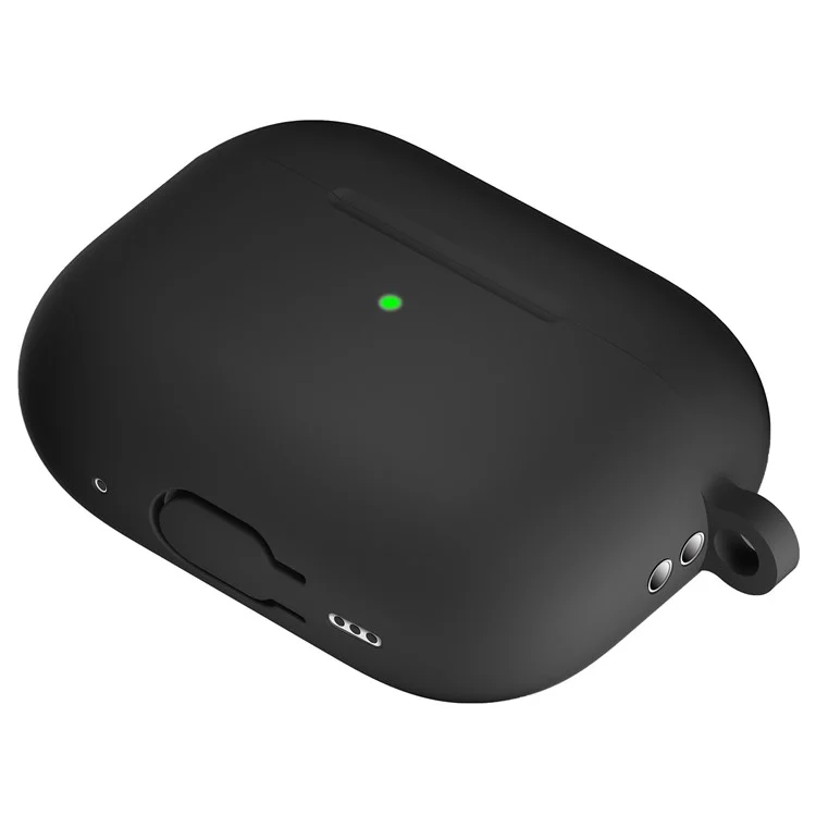 For AirPods Pro 2 Silicone Protective Case Scratch-Resistant Earpods Cover with Carabiner - Black