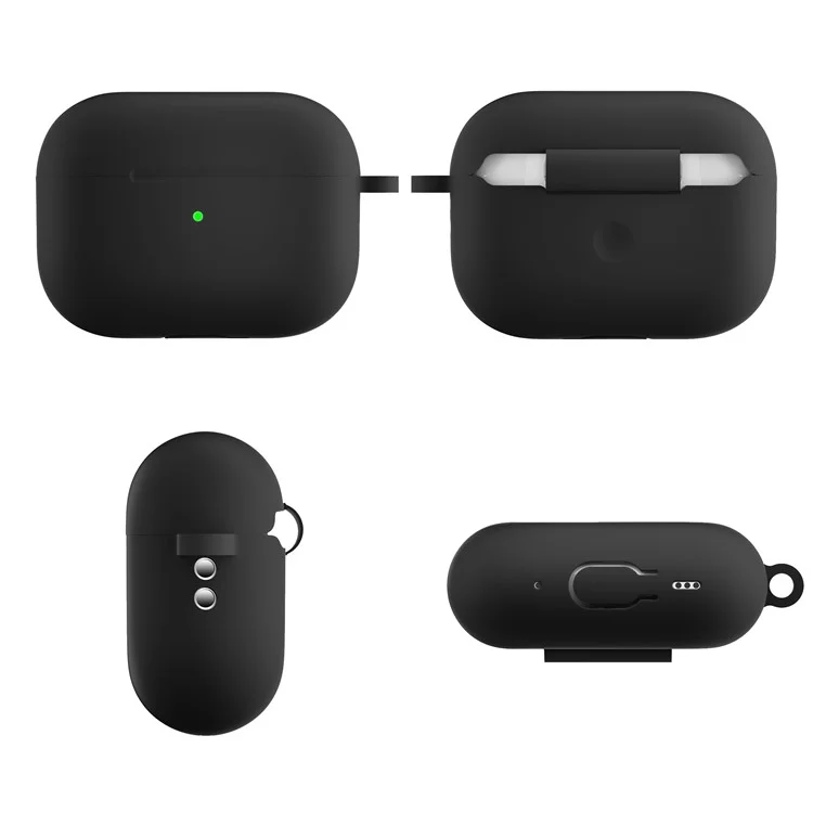 For AirPods Pro 2 Silicone Protective Case Scratch-Resistant Earpods Cover with Carabiner - Black