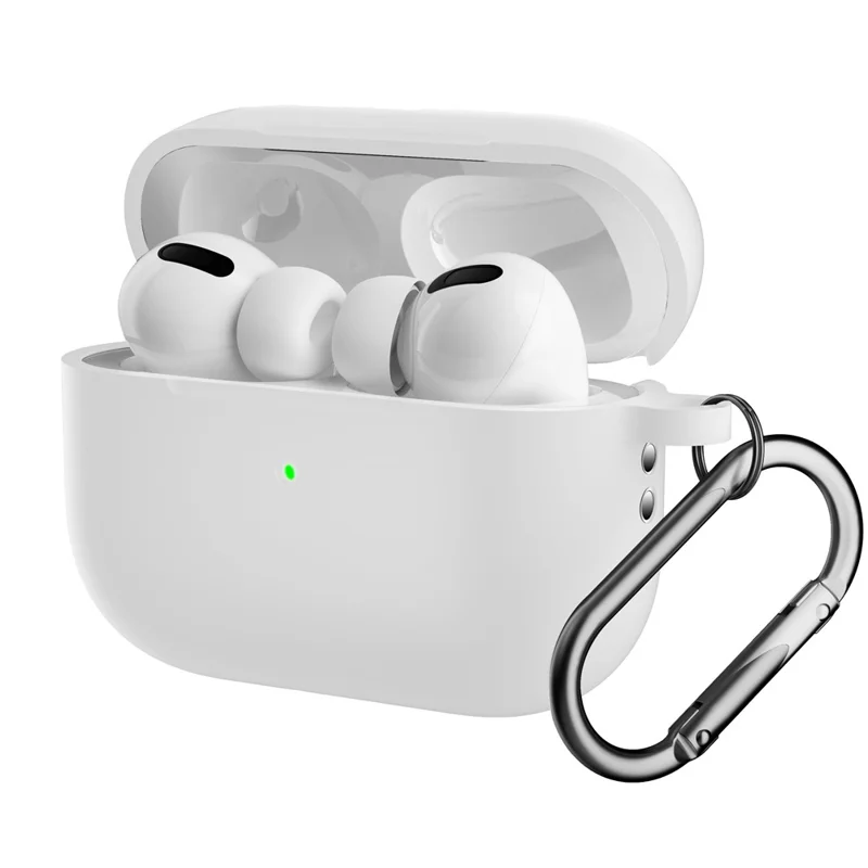 For AirPods Pro 2 Silikone-beskyttelsesdækket Modscratch Høretelefonbeslag med Karabinkrog - Hvid