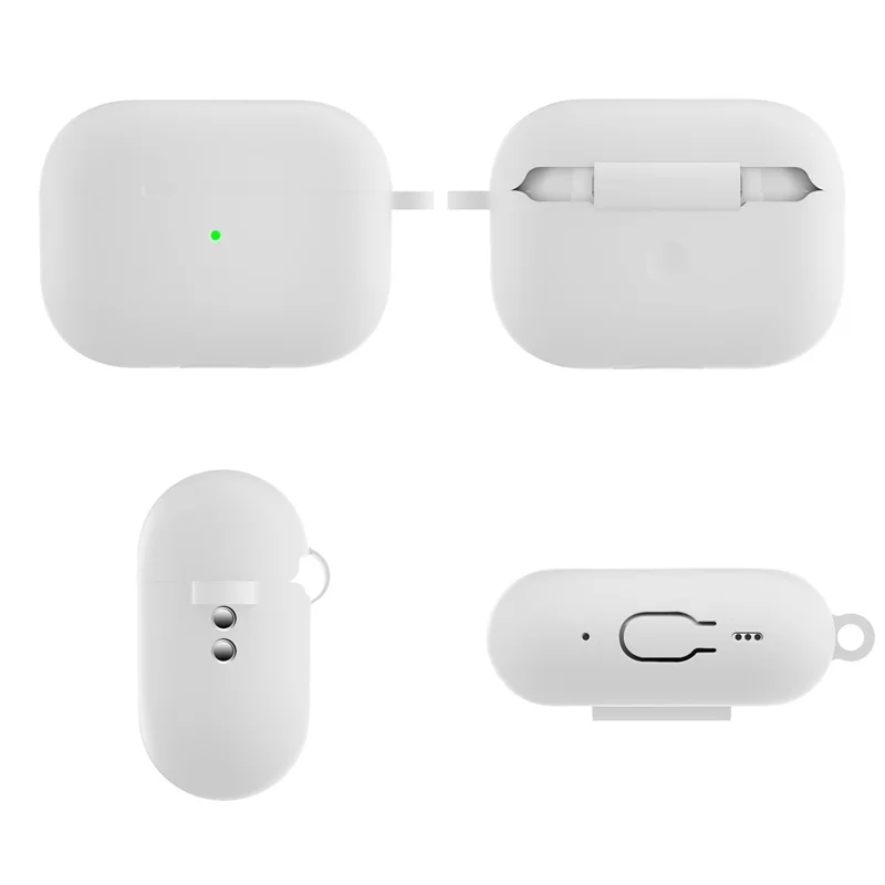 For AirPods Pro 2 Silikone-beskyttelsesdækket Modscratch Høretelefonbeslag med Karabinkrog - Hvid
