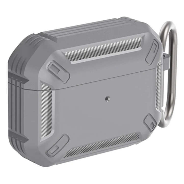 Para AirPods Pro (primera Generación) Textura de Fibra de Carbono Caso TPU Protección Completa Auriculares de Ajuste Delgado Con Llavero - Gris