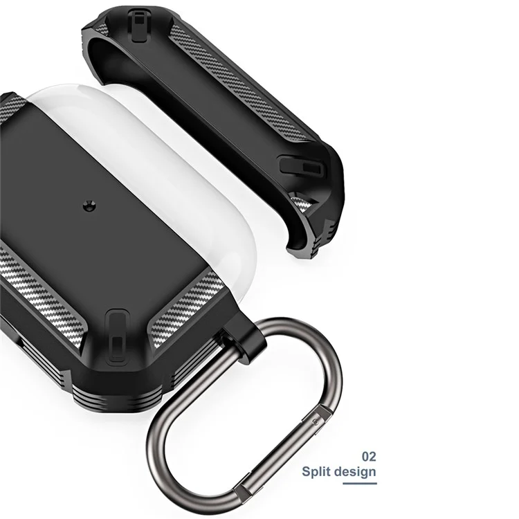 Para AirPods Pro (primera Generación) Textura de Fibra de Carbono Caso TPU Protección Completa Auriculares de Ajuste Delgado Con Llavero - Gris