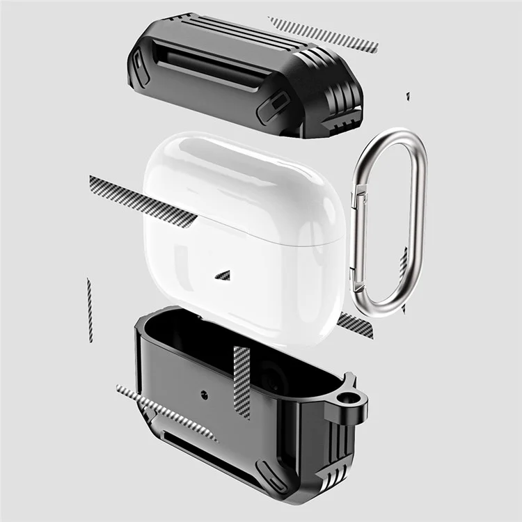 Para AirPods Pro (primera Generación) Textura de Fibra de Carbono Caso TPU Protección Completa Auriculares de Ajuste Delgado Con Llavero - Gris