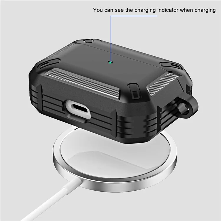 Para AirPods Pro (primera Generación) Textura de Fibra de Carbono Caso TPU Protección Completa Auriculares de Ajuste Delgado Con Llavero - Gris