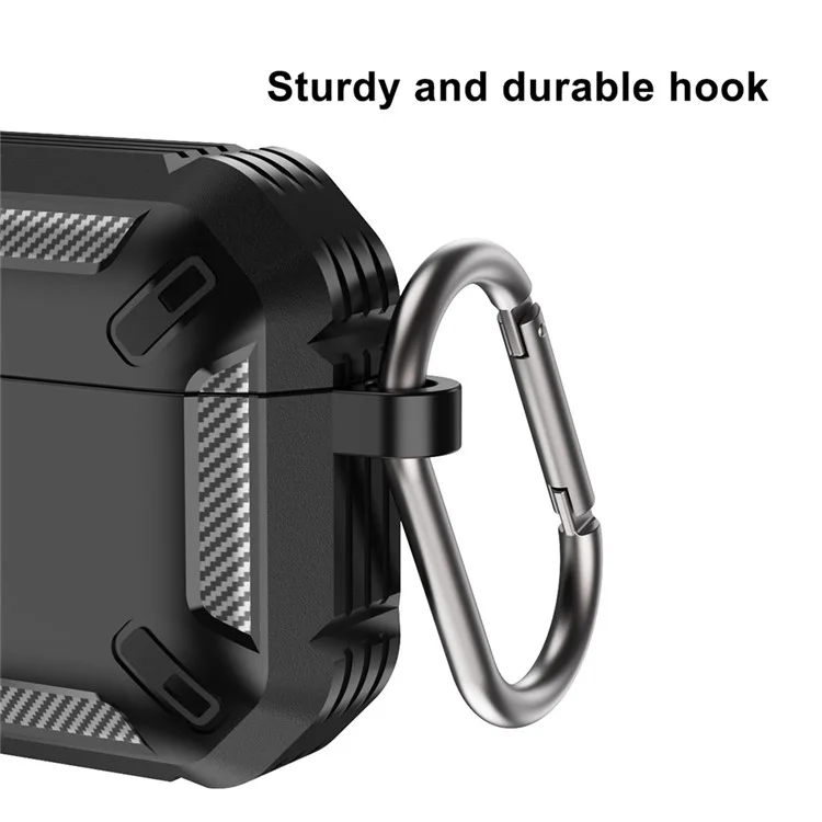 Para AirPods Pro (primera Generación) Textura de Fibra de Carbono Caso TPU Protección Completa Auriculares de Ajuste Delgado Con Llavero - Gris