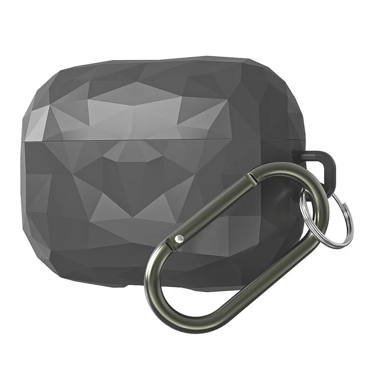 Für Apple Airpods Pro (1. Generation) Bluetooth Earphone Protective Case Rhombische Textur Anti-drop-tpu-abdeckung Mit Anti-verlorener Schnalle - Grau