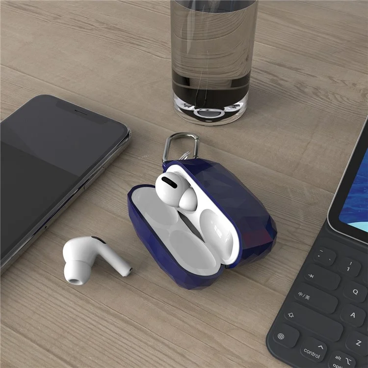 Für Apple Airpods Pro (1. Generation) Bluetooth Earphone Protective Case Rhombische Textur Anti-drop-tpu-abdeckung Mit Anti-verlorener Schnalle - Grau