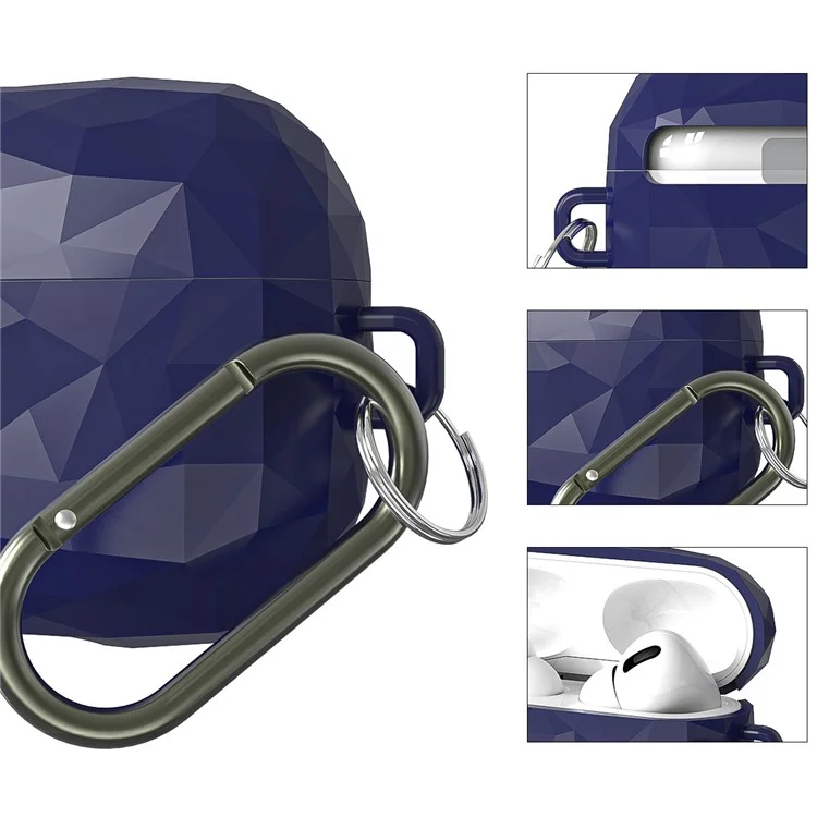Für Apple Airpods Pro (1. Generation) Bluetooth Earphone Protective Case Rhombische Textur Anti-drop-tpu-abdeckung Mit Anti-verlorener Schnalle - Grau