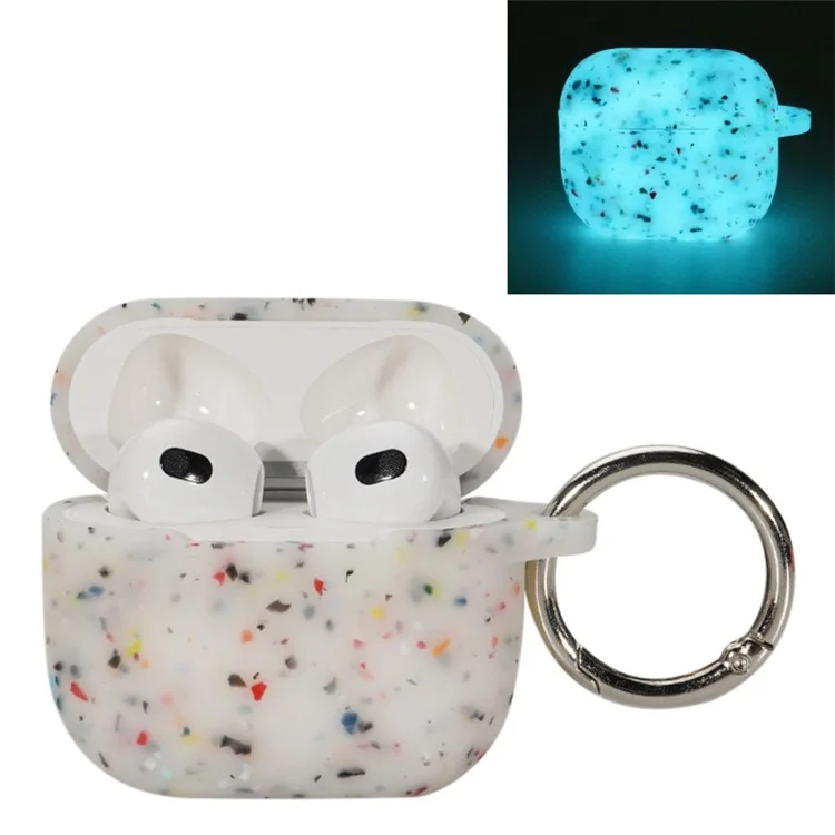 Protective Case for Apple AirPods 3 Case Cover Luminous Degradable TPU Earbuds Cover with Buckle - White