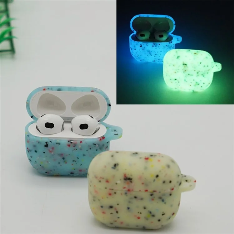 Protective Case for Apple AirPods 3 Case Cover Luminous Degradable TPU Earbuds Cover with Buckle - White