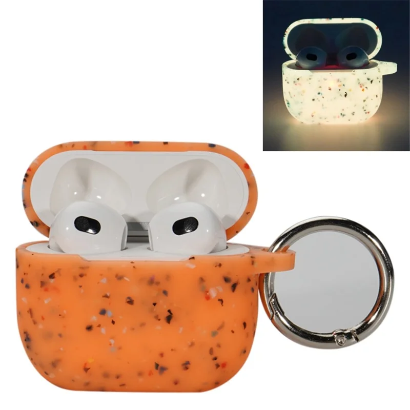 Protective Case for Apple AirPods 3 Case Cover Luminous Degradable TPU Earbuds Cover with Buckle - Orange