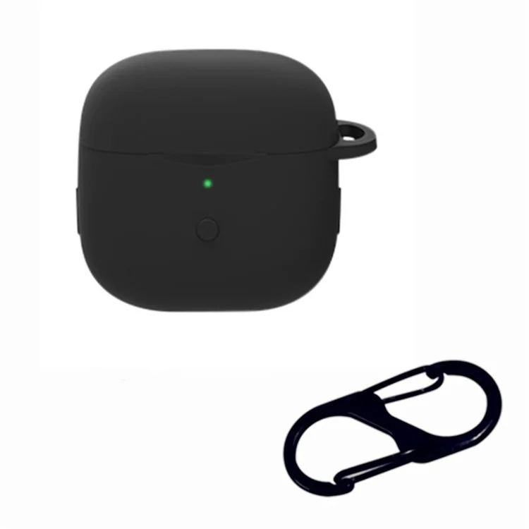 Anti-shock Protection Case for SoundPEATS Air3 Earphone Charging Box, Silicone Soft Cover with Carrying Buckle - Black