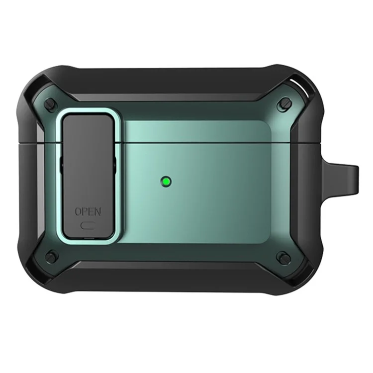 For AirPods Pro 2 Charging Case Cover Bluetooth-compatible Headset Protector Anti-Drop Cover Scratch Resistant Silicone+PC Case with Buckle / Lock - Black / Green