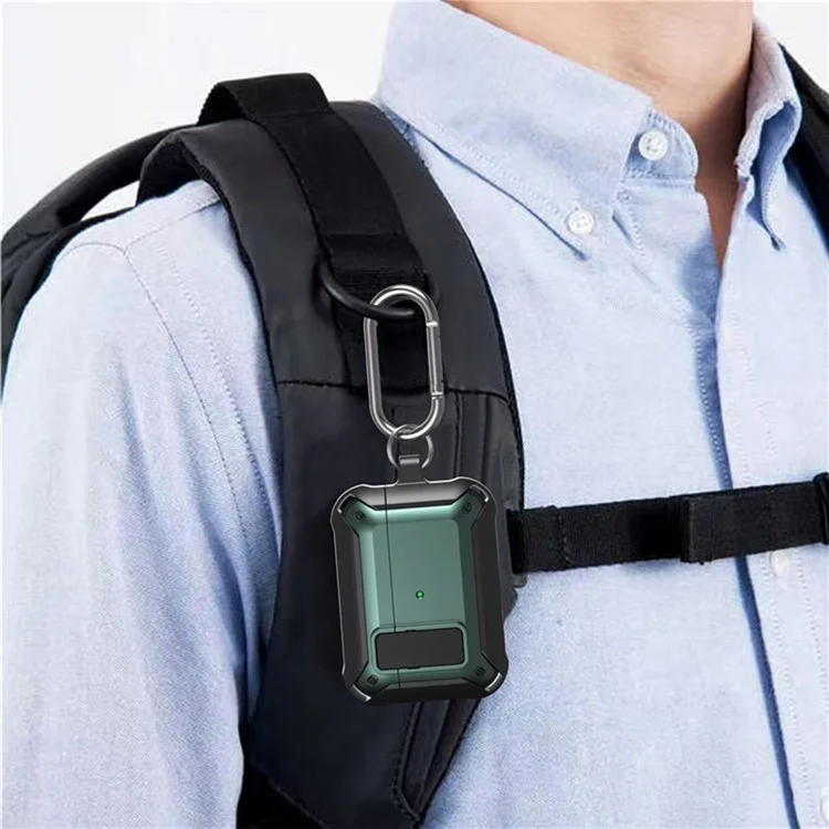 For AirPods Pro 2 Charging Case Cover Bluetooth-compatible Headset Protector Anti-Drop Cover Scratch Resistant Silicone+PC Case with Buckle / Lock - Black / Green