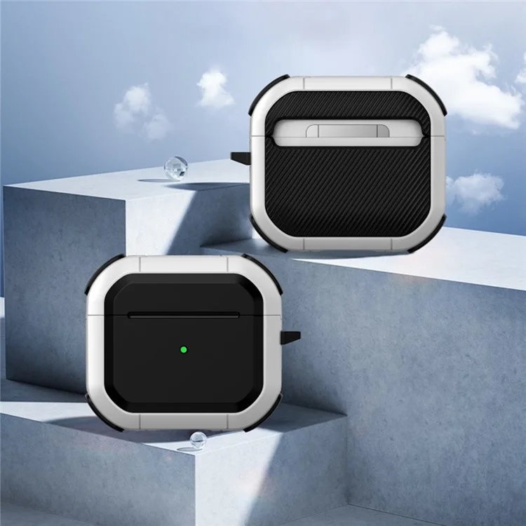 Para AirPods Pro 2 Carbon Charging Case Cover Bluetooth Earbuds Protector Shockproof Cover Dual Color TPU+PC Case com Fivela - Branco