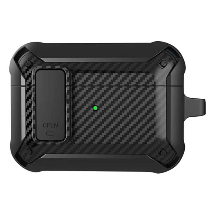 Para AirPods Pro 2 Fibra de Carbono Caixa à Prova de Choque TPU+PC Tampa de Proteção Com Fivela - Preto