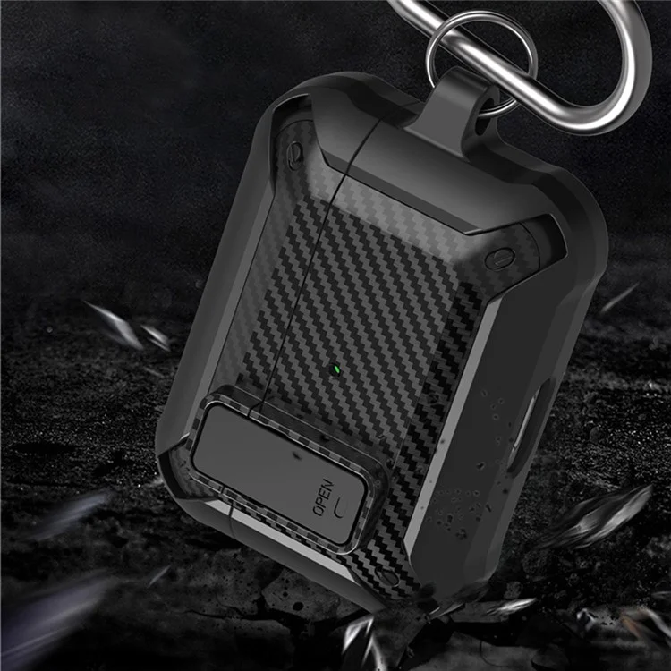 Для AirPods Pro 2 Carbon Fiber Texture Shockproof Case TPU+PC Protective Cover with Buckle - Black