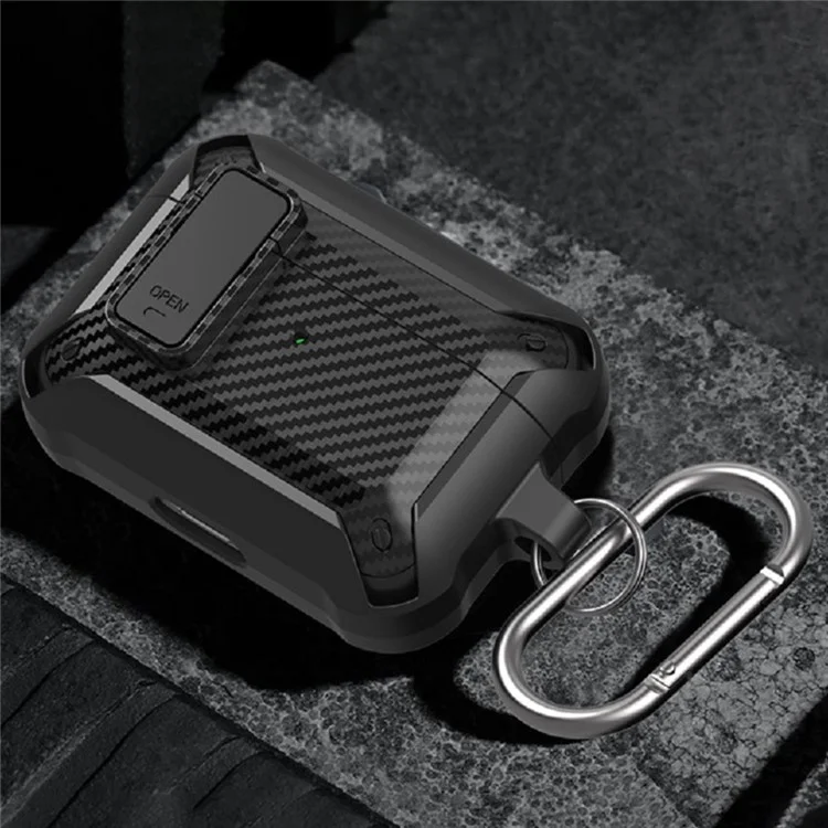 Для AirPods Pro 2 Углеродного Волокна Shock -ronese Case TPU+PC Защитная Крышка с Пряжкой - Черный