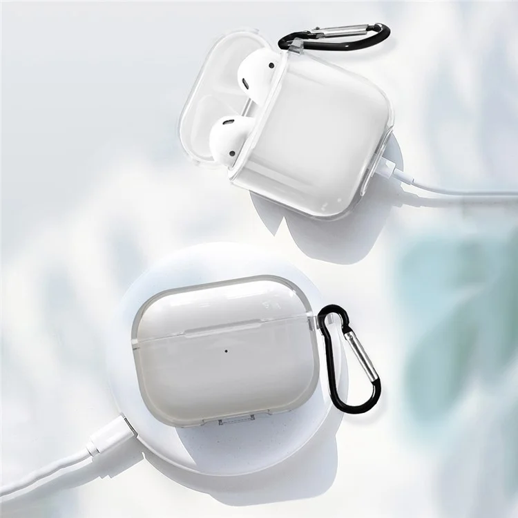 Para AirPods Pro 2 / Pro Carcasa Protectora Suave de TPU Transparente a Prueba de Golpes con Gancho Mosquetón