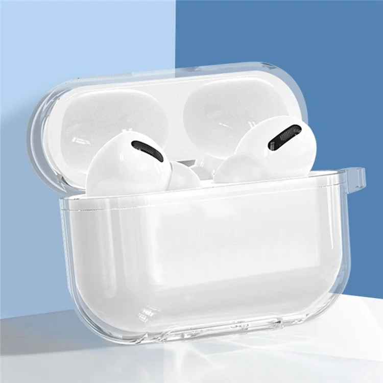 Para AirPods Pro 2 / Pro Carcasa Protectora Suave de TPU Transparente a Prueba de Golpes con Gancho Mosquetón