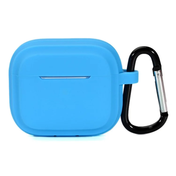 For AirPods Pro 2 Earphone Case Soft Silicone Full Body Protective Cover with Ring Carabiner Clip - Sky Blue