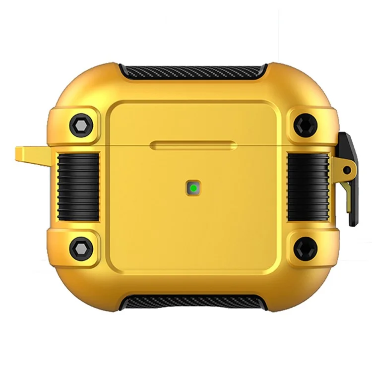 For Apple AirPods Pro 2 Lock Buckle Earphone Case Drop-proof PC + TPU Earbuds Protective Cover with Carabiner - Yellow
