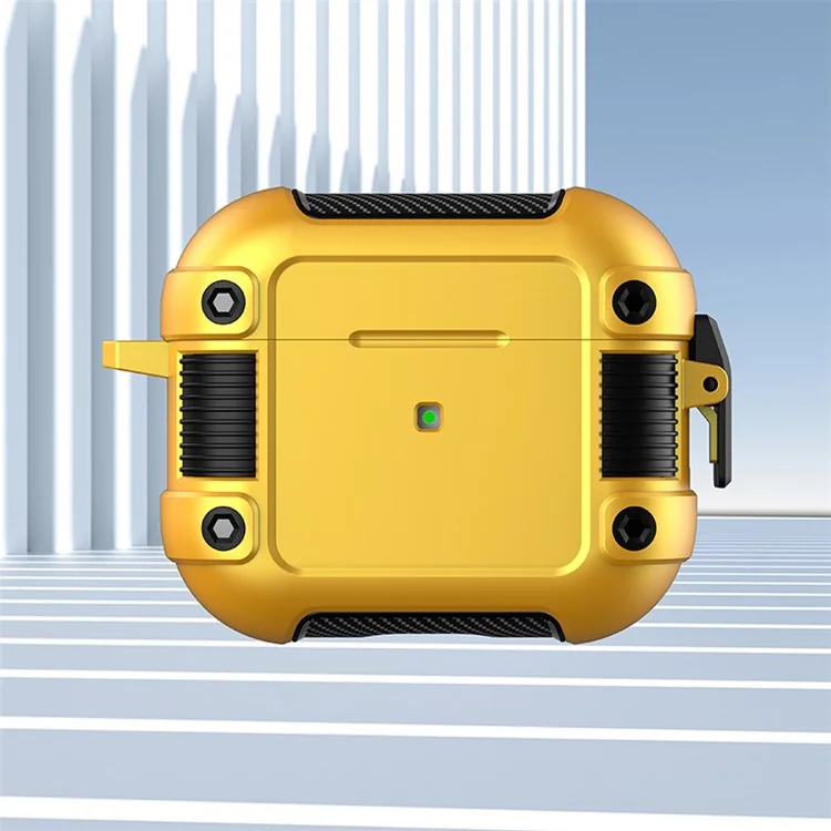 For Apple AirPods Pro 2 Lock Buckle Earphone Case Drop-proof PC + TPU Earbuds Protective Cover with Carabiner - Yellow