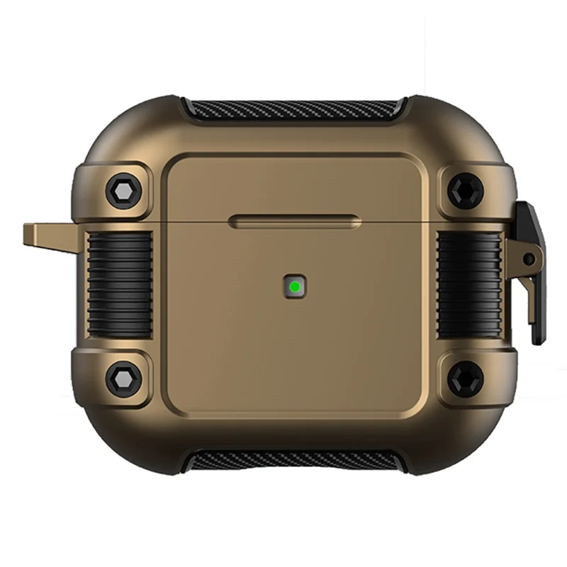 For Apple AirPods Pro 2 Lock Buckle Earphone Case Drop-proof PC + TPU Earbuds Protective Cover with Carabiner - Brown
