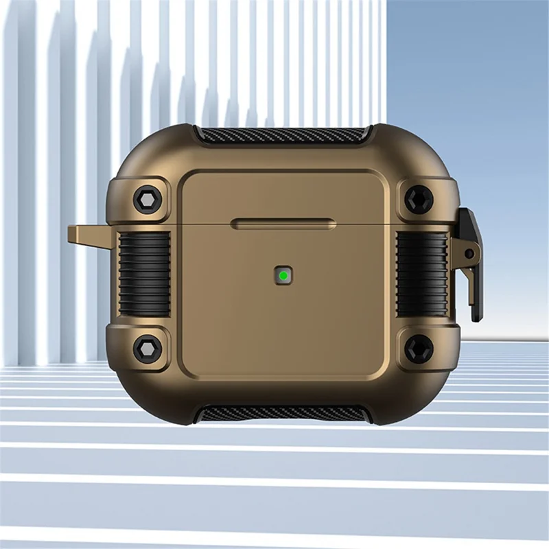 For Apple AirPods Pro 2 Lock Buckle Earphone Case Drop-proof PC + TPU Earbuds Protective Cover with Carabiner - Brown