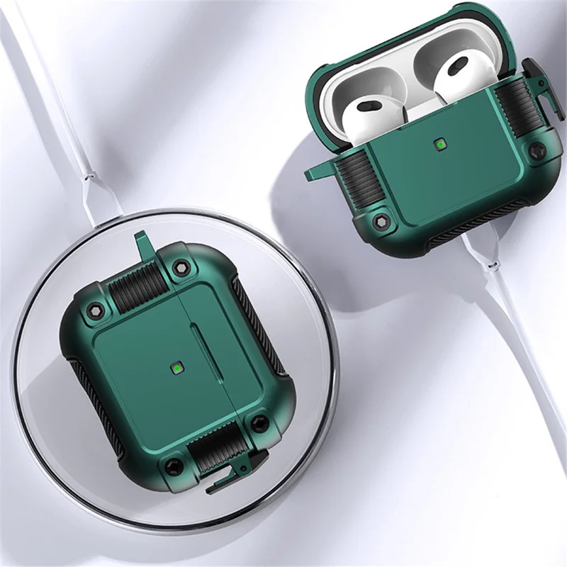 For Apple AirPods Pro 2 Lock Buckle Earphone Case Drop-proof PC + TPU Earbuds Protective Cover with Carabiner - Brown