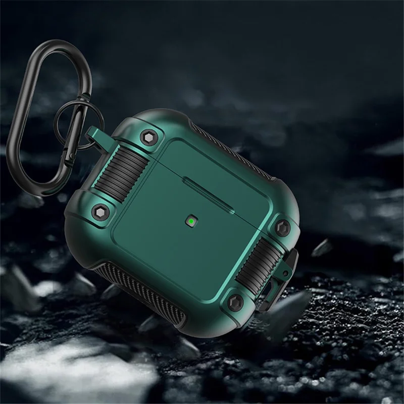 For Apple AirPods Pro 2 Lock Buckle Earphone Case Drop-proof PC + TPU Earbuds Protective Cover with Carabiner - Brown