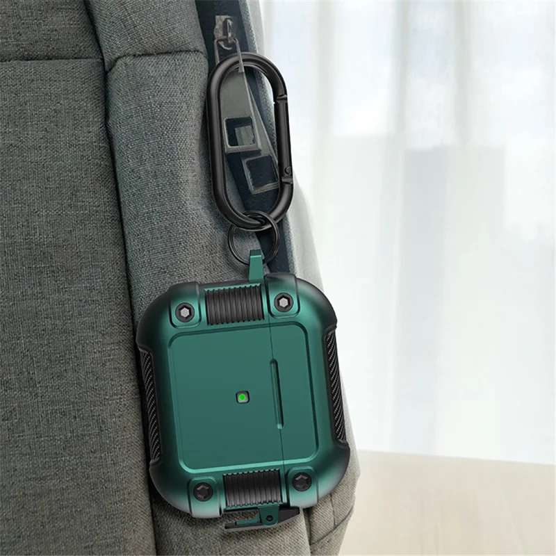 For Apple AirPods Pro 2 Lock Buckle Earphone Case Drop-proof PC + TPU Earbuds Protective Cover with Carabiner - Brown