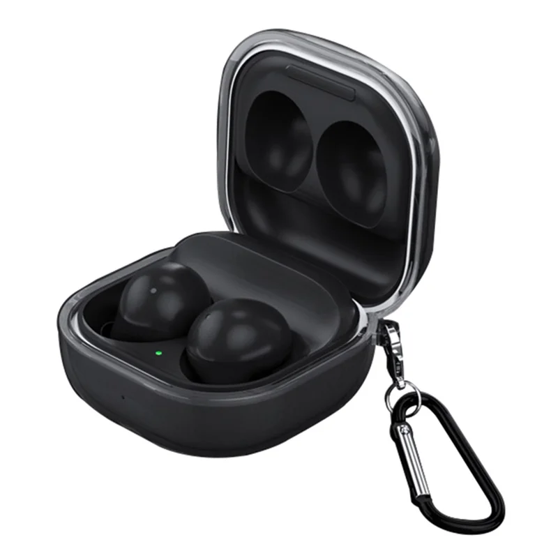For Samsung Galaxy Buds Live / Buds Pro / Buds 2 / Buds 2 Pro Anti-Fall Protector TPU Case Bluetooth-compatible Headset Charging Case Cover with Buckle - Transparent Black