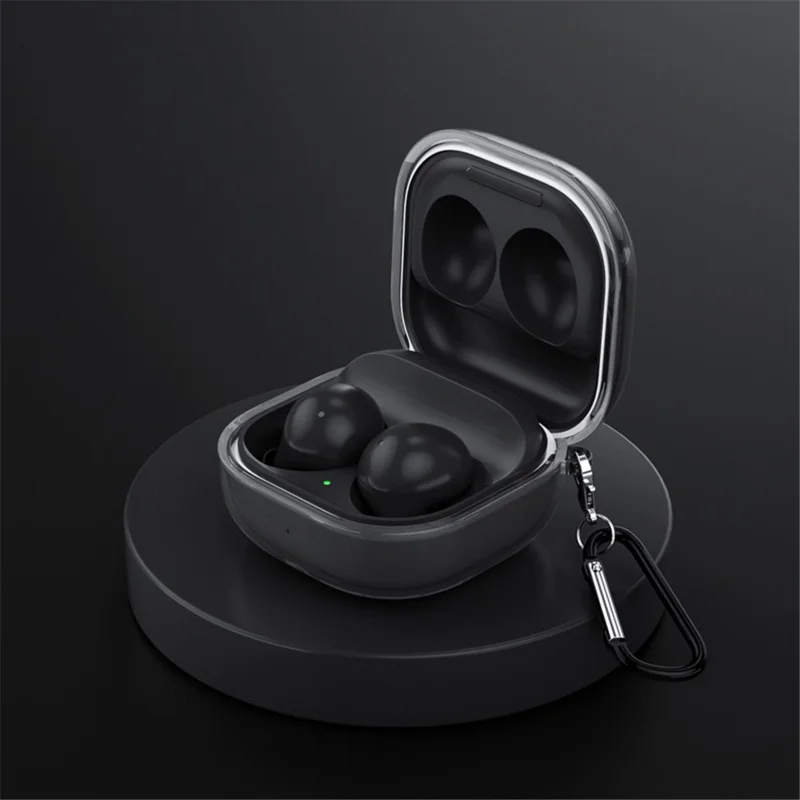 For Samsung Galaxy Buds Live / Buds Pro / Buds 2 / Buds 2 Pro Anti-Fall Protector TPU Case Bluetooth-compatible Headset Charging Case Cover with Buckle - Transparent Black