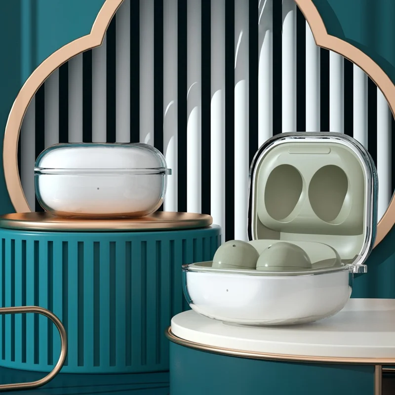 For Samsung Galaxy Buds Live / Buds Pro / Buds 2 / Buds 2 Pro Anti-Fall Protector TPU Case Bluetooth-compatible Headset Charging Case Cover with Buckle - Transparent Black