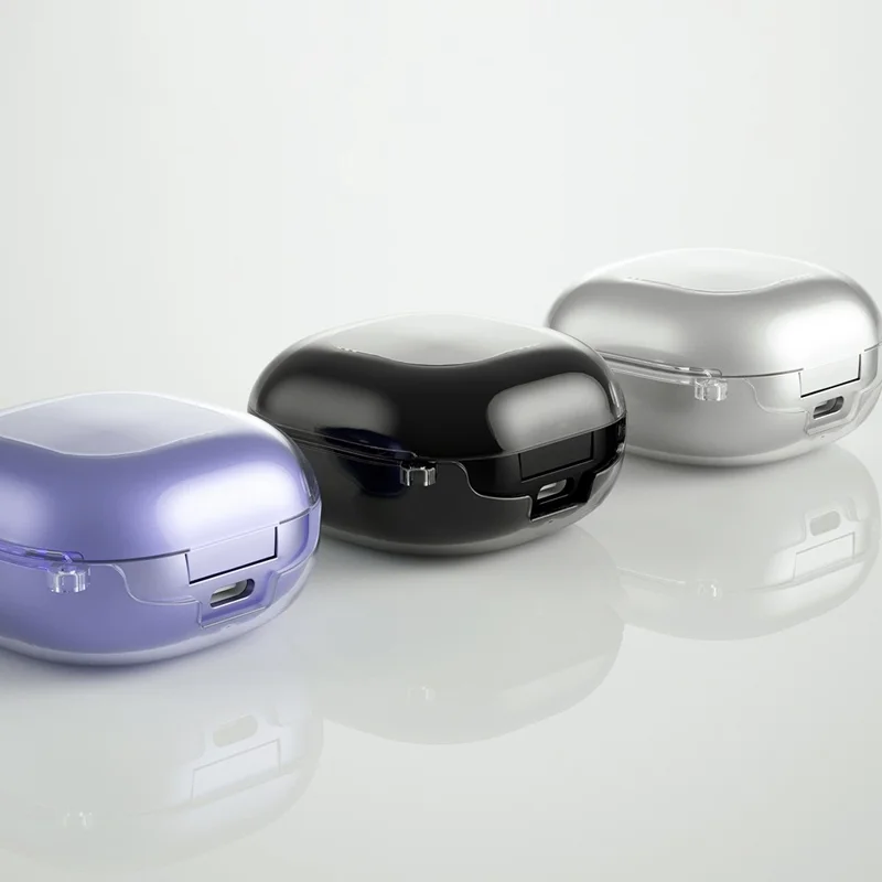 For Samsung Galaxy Buds Live / Buds Pro / Buds 2 / Buds 2 Pro Anti-Fall Protector TPU Case Bluetooth-compatible Headset Charging Case Cover with Buckle - Transparent Black