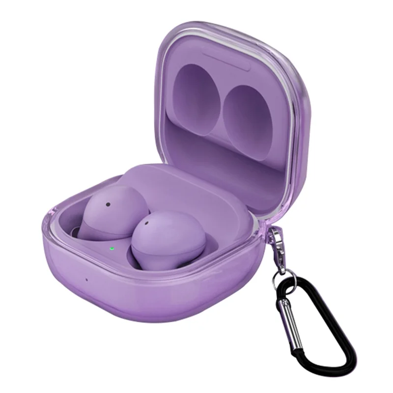 For Samsung Galaxy Buds Live / Buds Pro / Buds 2 / Buds 2 Pro Anti-Fall Protector TPU Case Bluetooth-compatible Headset Charging Case Cover with Buckle - Purple