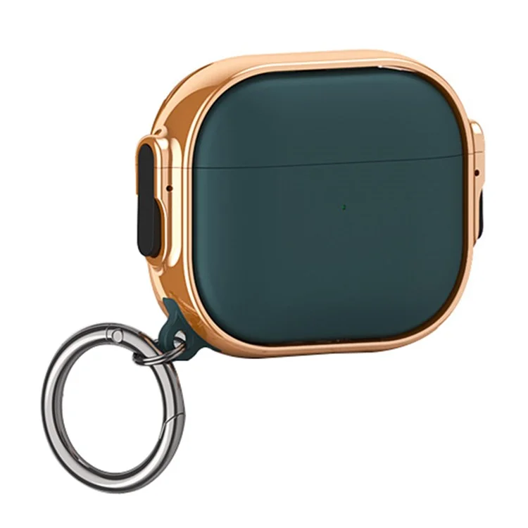 For Apple AirPods 3 Charging Case Cover Anti-Drop TPU+PC Electroplating Case Bluetooth-compatible Earbuds Protector with Dual Side Lock / Ring Buckle - Rose Gold / Green