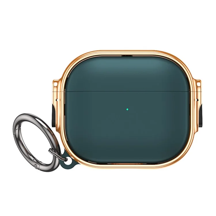 For Apple AirPods 3 Charging Case Cover Anti-Drop TPU+PC Electroplating Case Bluetooth-compatible Earbuds Protector with Dual Side Lock / Ring Buckle - Rose Gold / Green