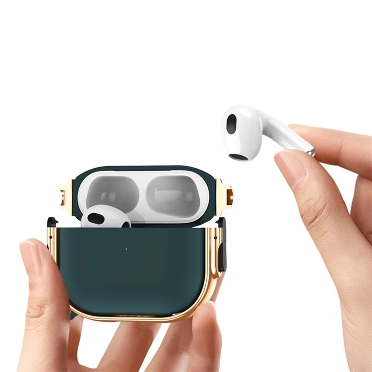 For Apple AirPods 3 Charging Case Cover Anti-Drop TPU+PC Electroplating Case Bluetooth-compatible Earbuds Protector with Dual Side Lock / Ring Buckle - Rose Gold / Green