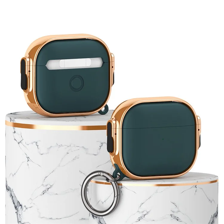 For Apple AirPods 3 Charging Case Cover Anti-Drop TPU+PC Electroplating Case Bluetooth-compatible Earbuds Protector with Dual Side Lock / Ring Buckle - Rose Gold / Green