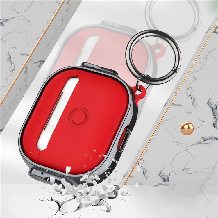 For Apple AirPods 3 Charging Case Cover Anti-Drop TPU+PC Electroplating Case Bluetooth-compatible Earbuds Protector with Dual Side Lock / Ring Buckle - Rose Gold / Green