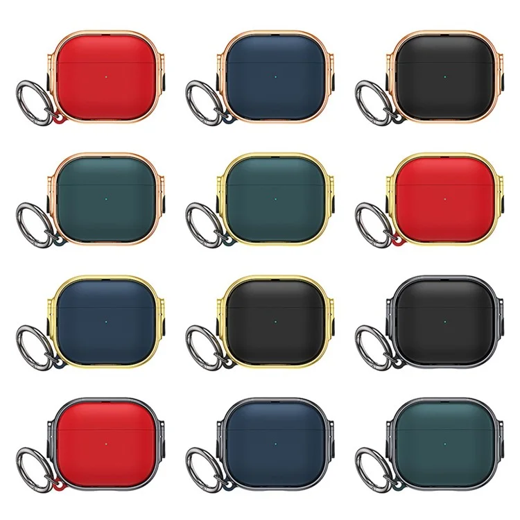 For Apple AirPods 3 Charging Case Cover Anti-Drop TPU+PC Electroplating Case Bluetooth-compatible Earbuds Protector with Dual Side Lock / Ring Buckle - Rose Gold / Green