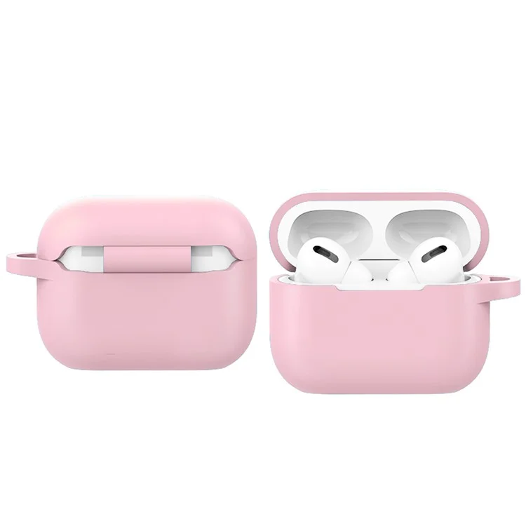 For AirPods Pro 2 Thickened Silicone Skin Cover Shock-Absorbing Dustproof Earbuds Protective Case with Key Buckle - Rose Pink